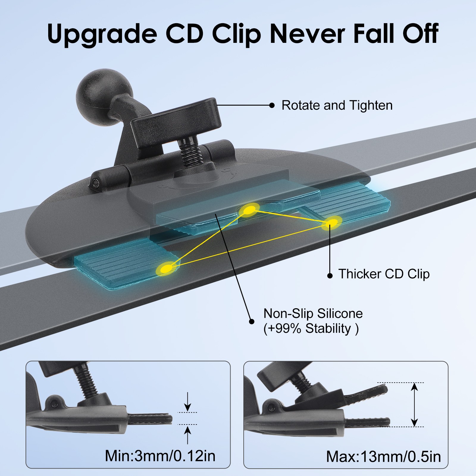 CarPlay Screen CD Slot Mount 360° Adjustable for Car Monitors Tool-Free Install