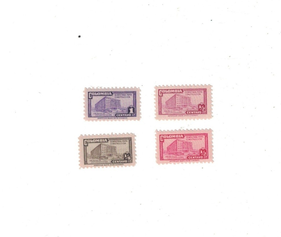 NICE 4 STAMP SET COLOMBIA RA19-23 POST & TELEGRAPH BUILDING UNUSED MNH