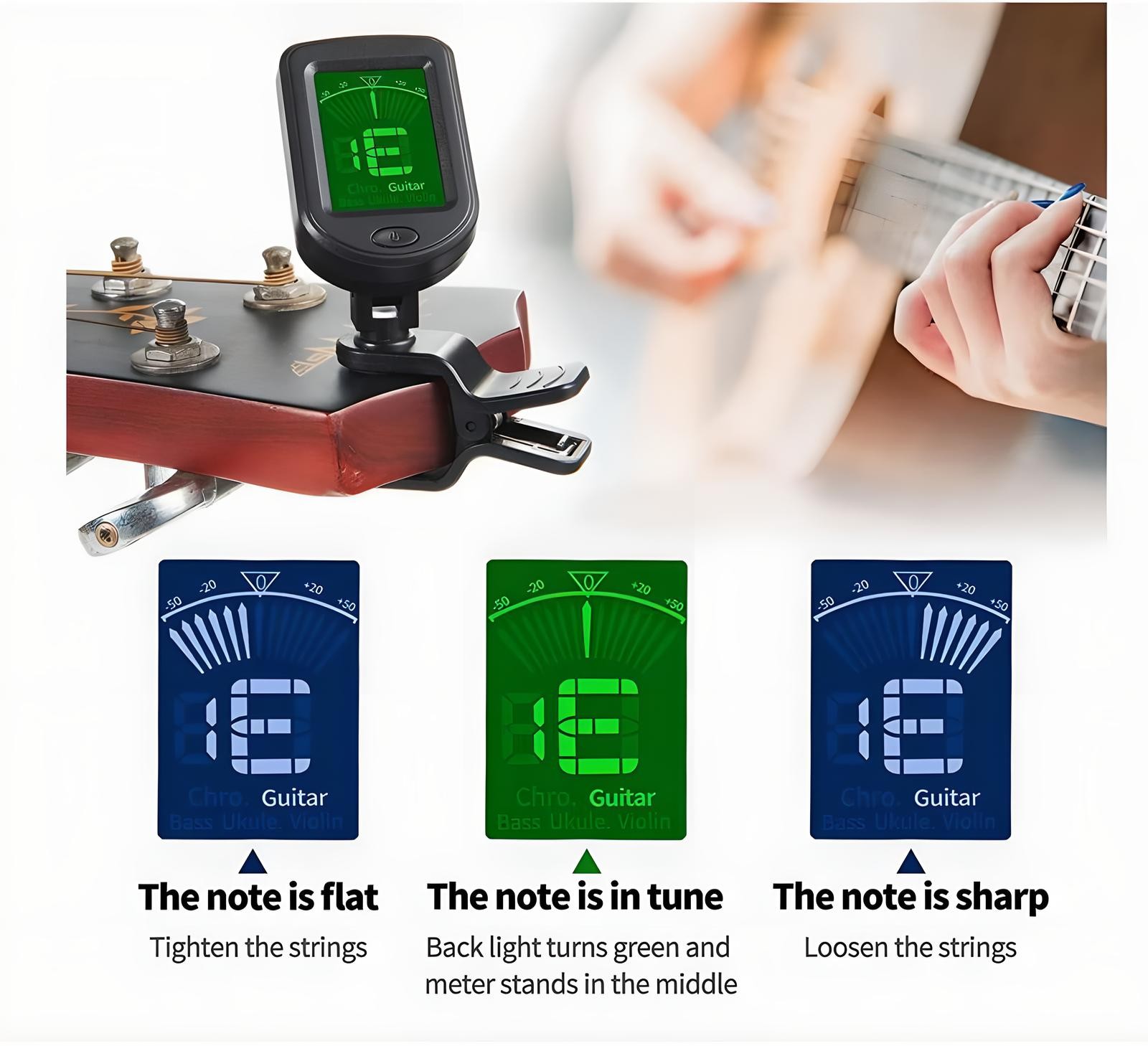 LCD Clip on Chromatic Electric Acoustic Guitar Bass Ukulele Banjo Violin Tuner