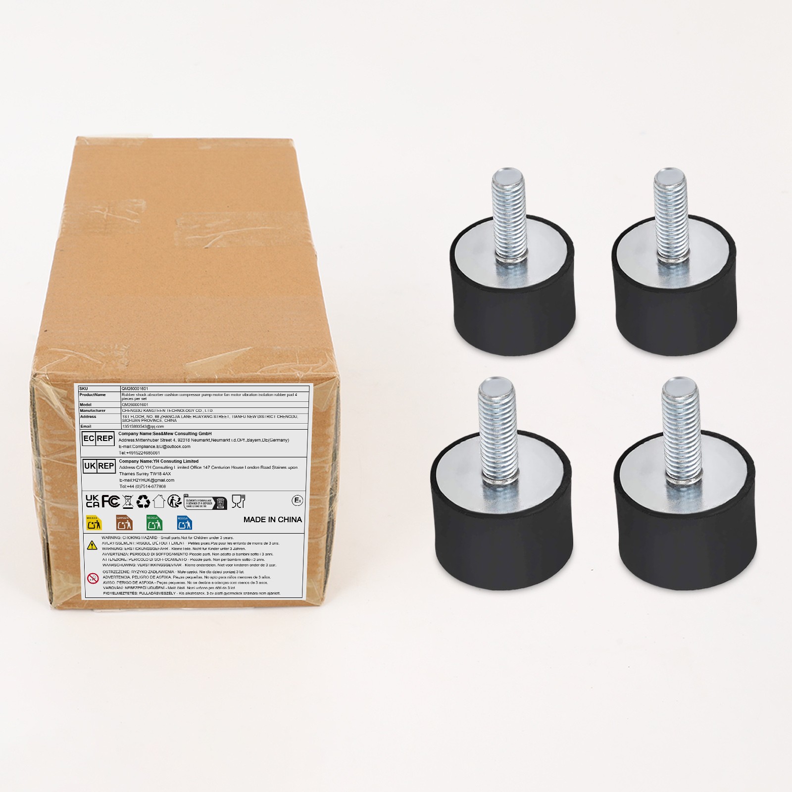 4pcs M8 Thread Rubber Mounts Vibration Isolators Rubber Shock Absorber