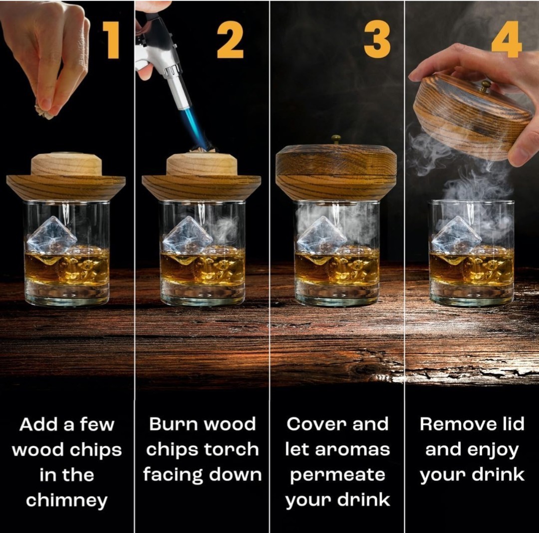 Cocktail Smoker Kit with Torch - 19-Piece Whiskey - Bourbon Smoking Set, 4 Wo...