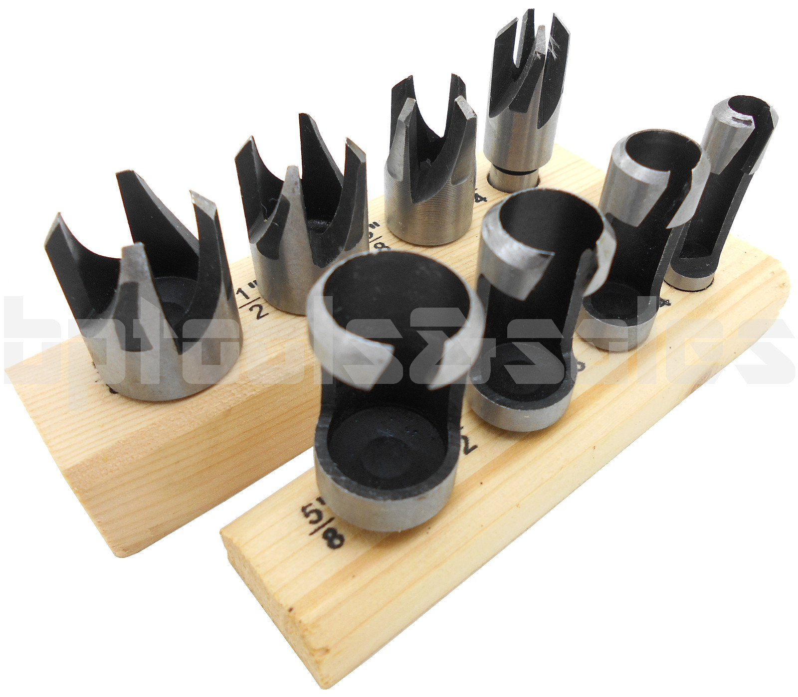8pc Plug & Chamfer Wood Cutter Tool Set Straight & Tapered Taper Drill Bit Set