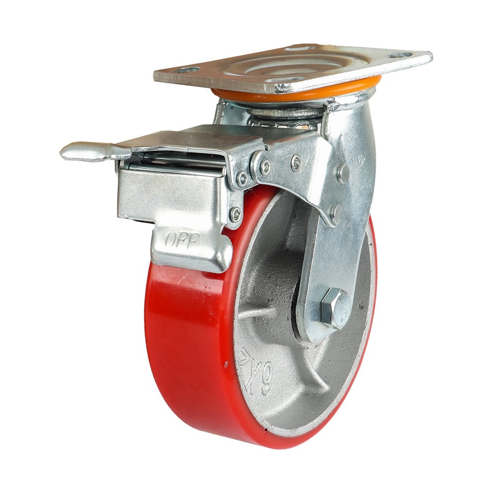 4 Pack 6 Inch Heavy Duty Red Caster Wheels Swivel Plate Total Lock Brake