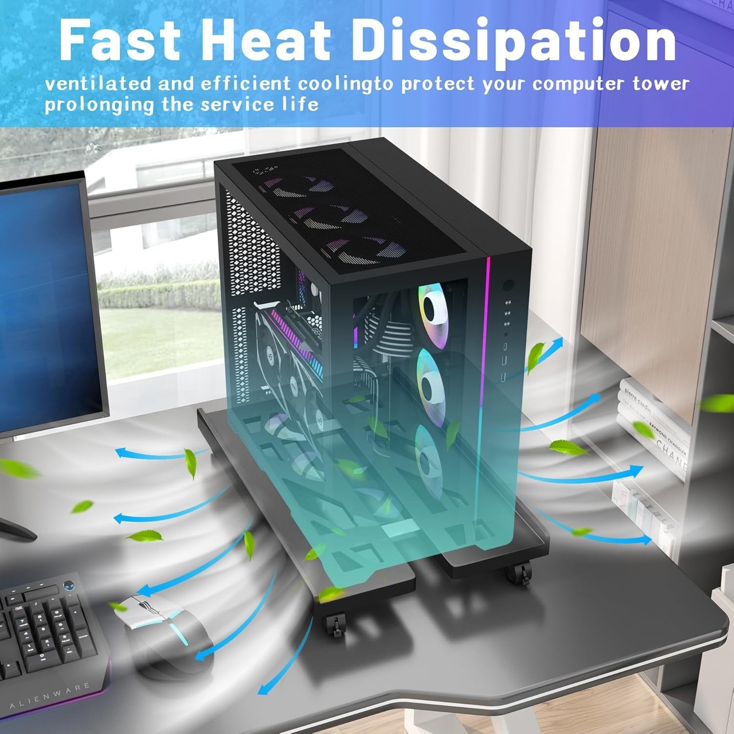 Mobile CPU Stand, CPU Rolling Stand Adjustable Computer Mobile Cart Holder with