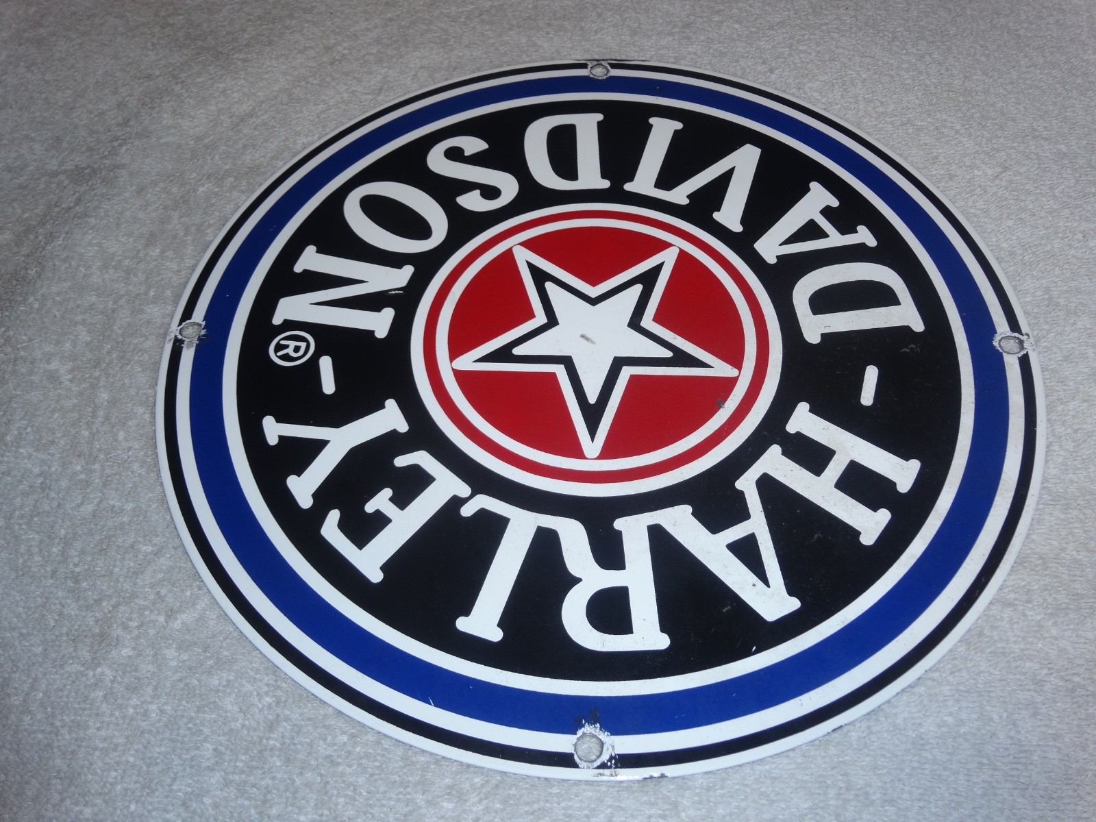 VINTAGE HARLEY DAVIDSON MOTORCYCLE 11 1/4" PORCELAIN METAL GASOLINE OIL HOG SIGN