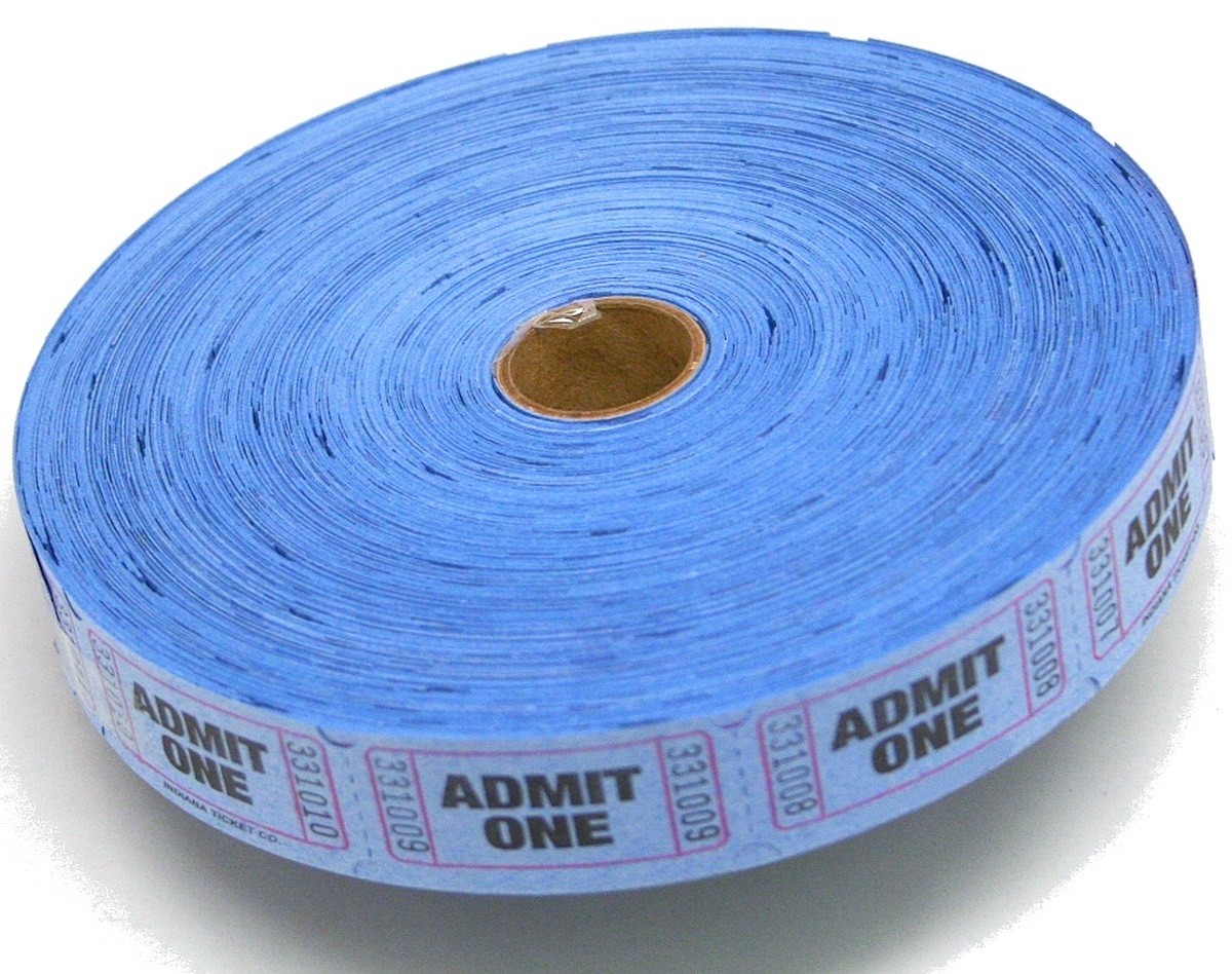 Blue ADMIT ONE 2000 single Numbered TICKETS Roll admission door fair PM COMPANY