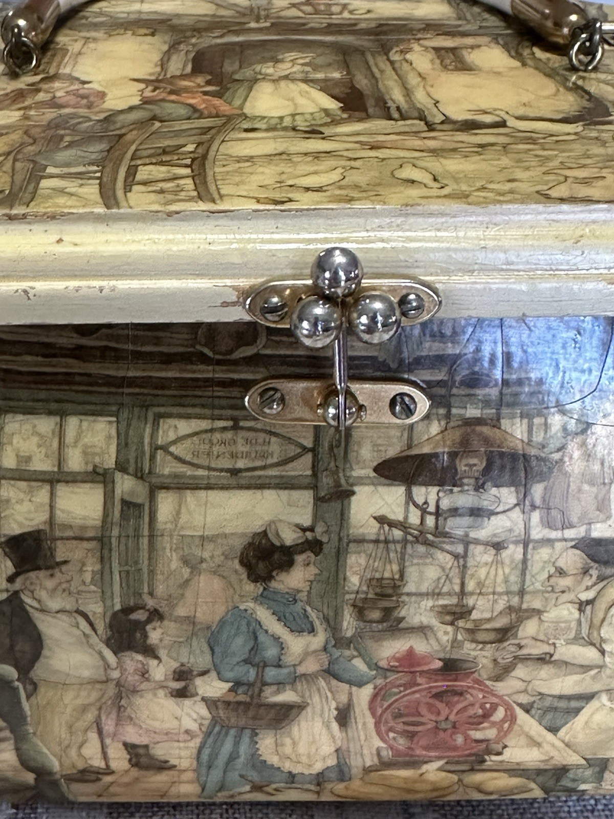 Anton Pieck Wooden Octagon Box Purse w/ Handle 9.5"×6" Vintage