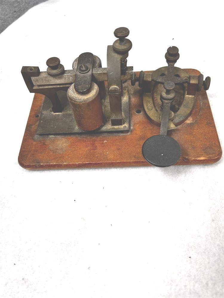 telegraph key Morse code wood metal brass steel antique original
