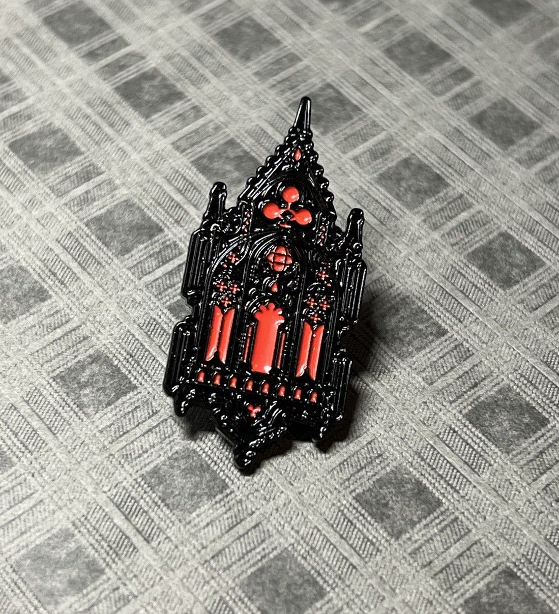 Gothic Cathedral Stained Glass Enamel Pin - Red & Black Unique Gothic  Elegance