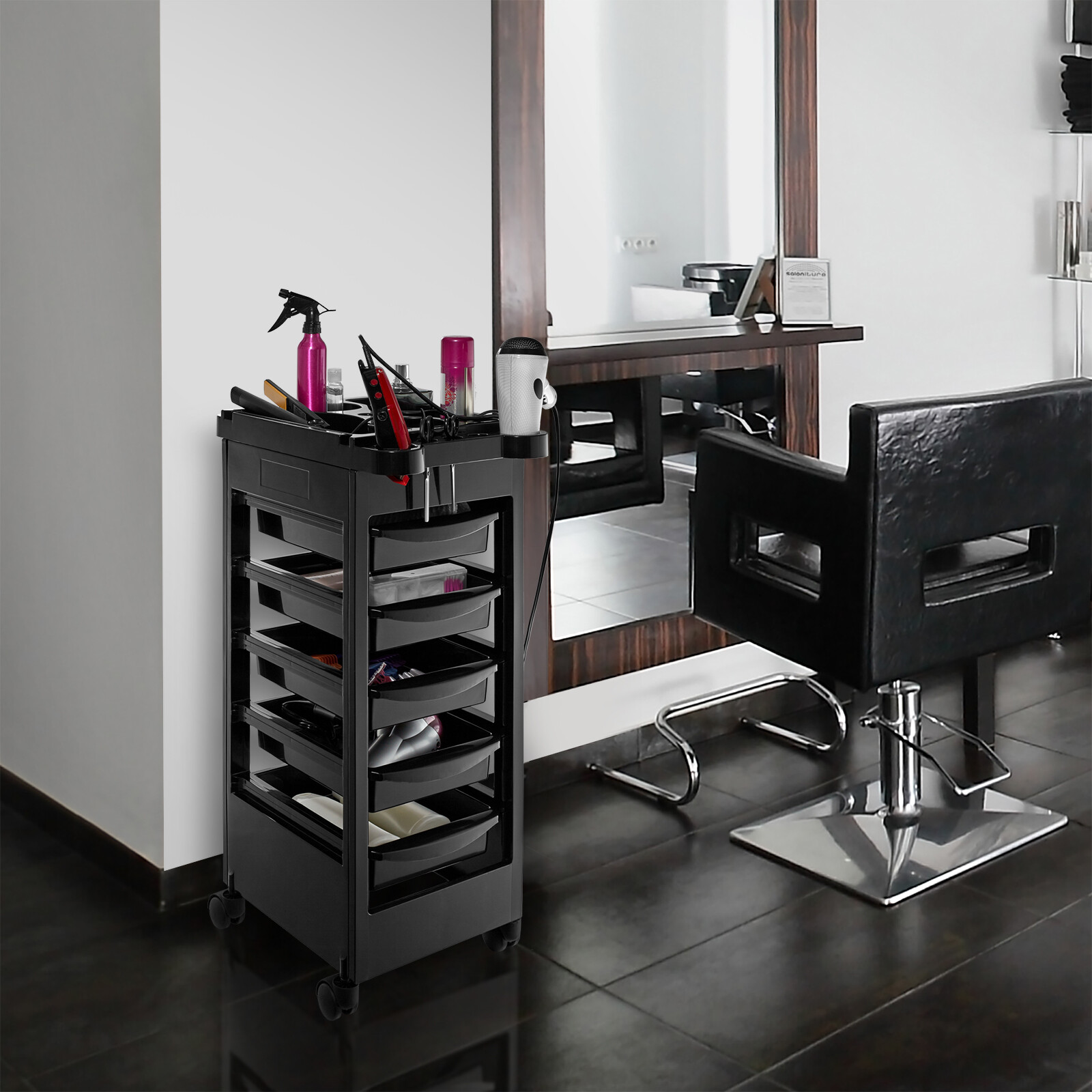 Beauty Salon Trolley Mobile Equipment Cart with Drawers Tool Storage
