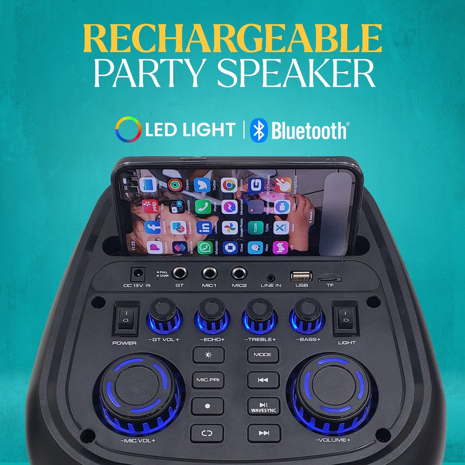 Dolphin KP-380 Triple 8” Portable Karaoke Party Speaker Lasting Battery with Mic