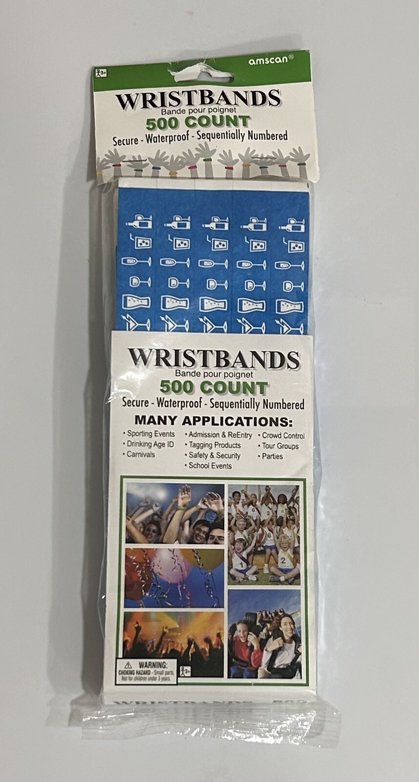 New Amscan Drinking Age Verified Blue Event Wristbands 500 Ct Secure Waterproof