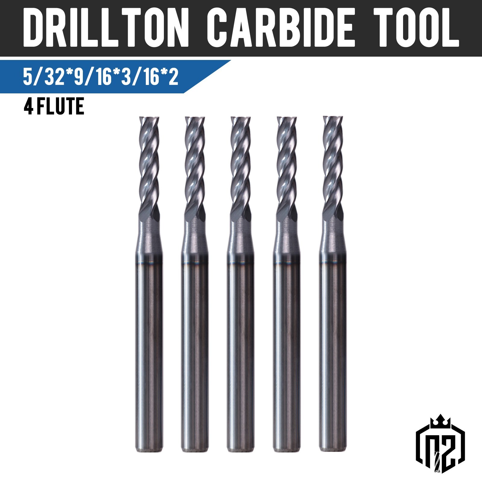 5 PCS 5/32" 4 Flute 2" Overall Length Solid Carbide End Mill AlTiN Coated