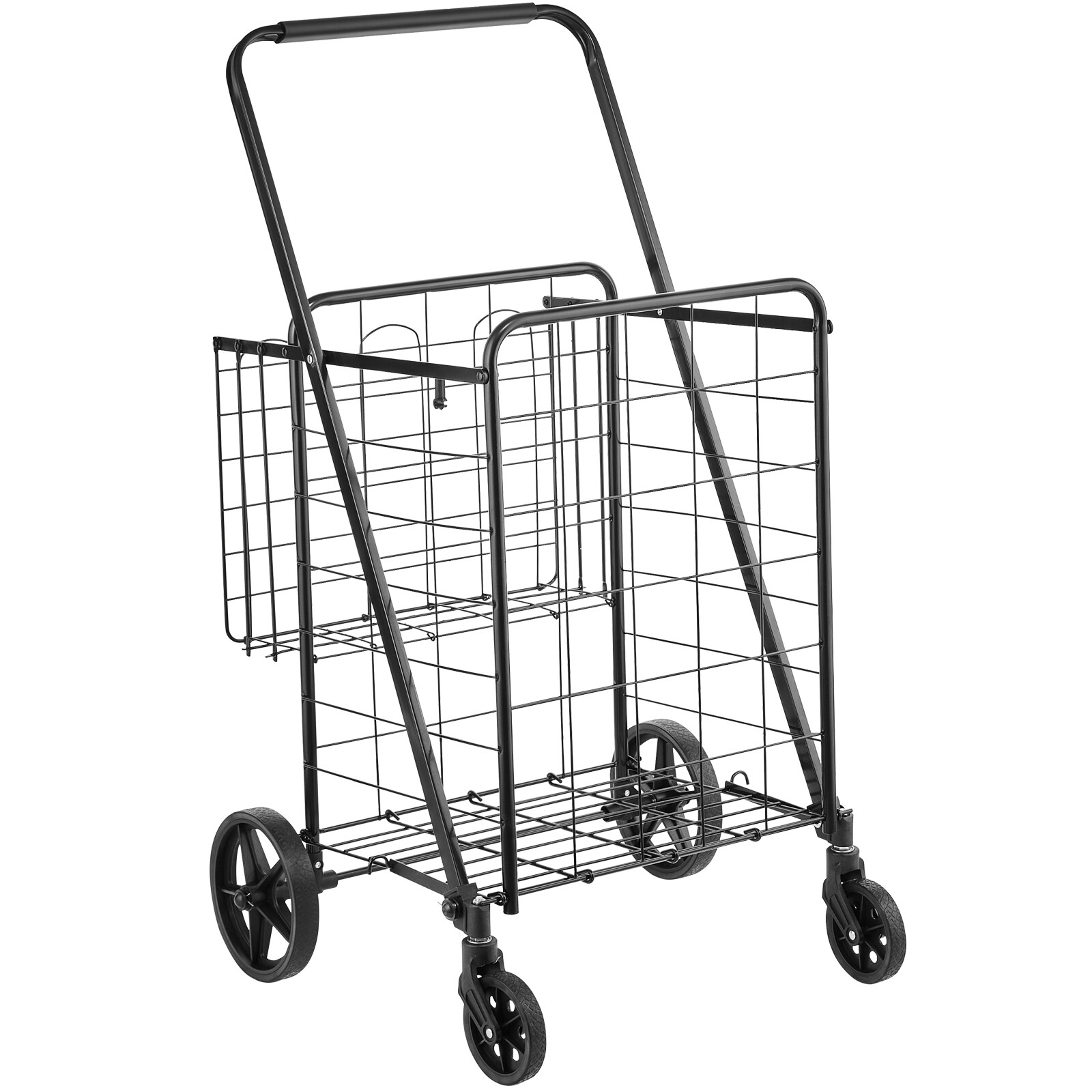 VEVOR Folding Shopping Cart Rolling Grocery Cart with Double Baskets 110 LBS