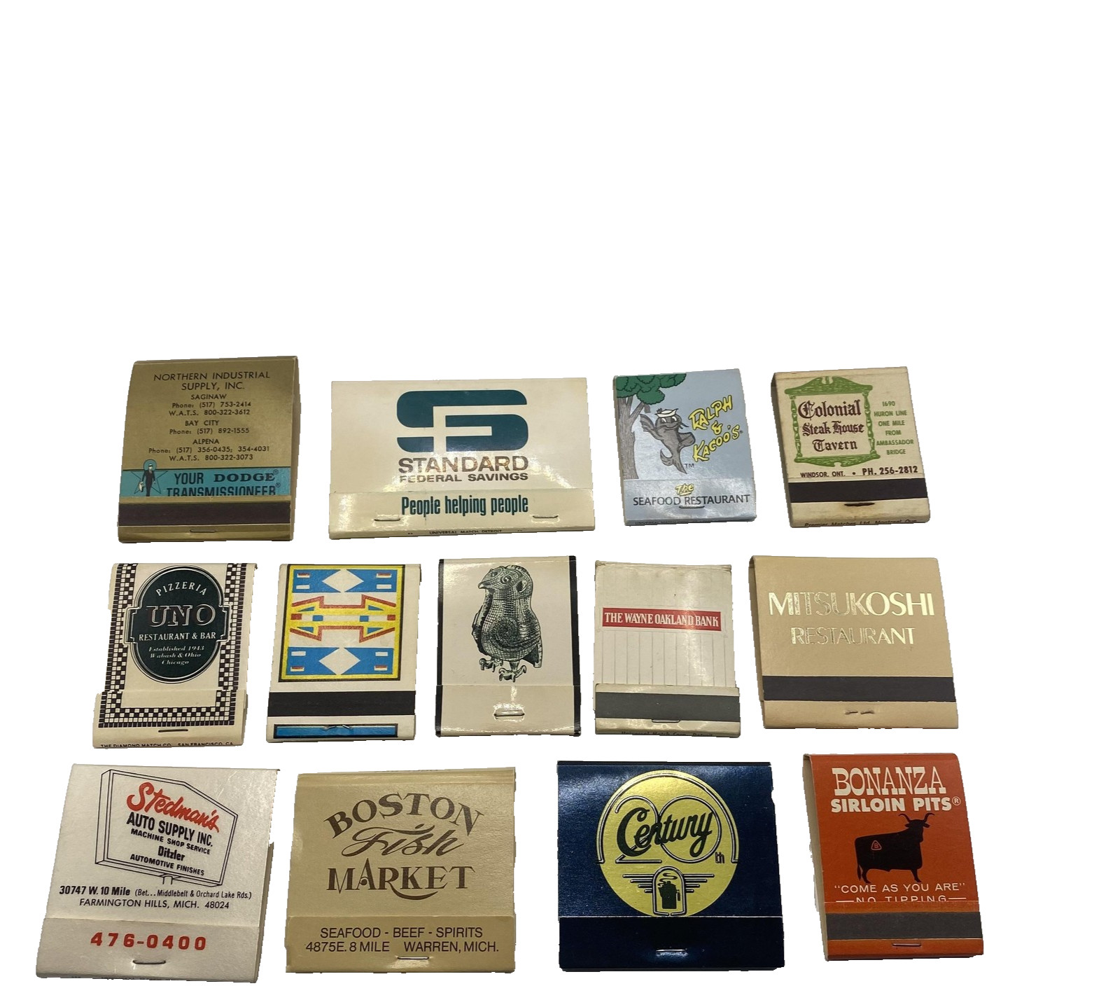 Vintage Advertising Matchbooks Lot 13 Restaurants Banks Auto Fish Market Steak