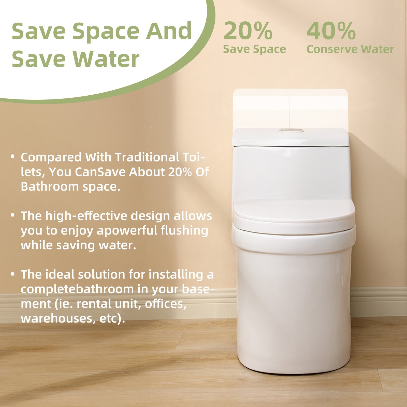 One Piece Macerating Toilet System with 600W Pump Upflush Toilet for Basement