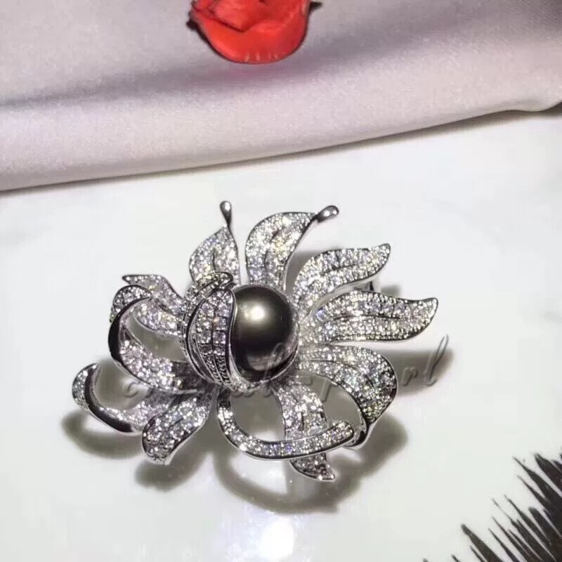 gorgeous south sea black pearl brooch 925s silver