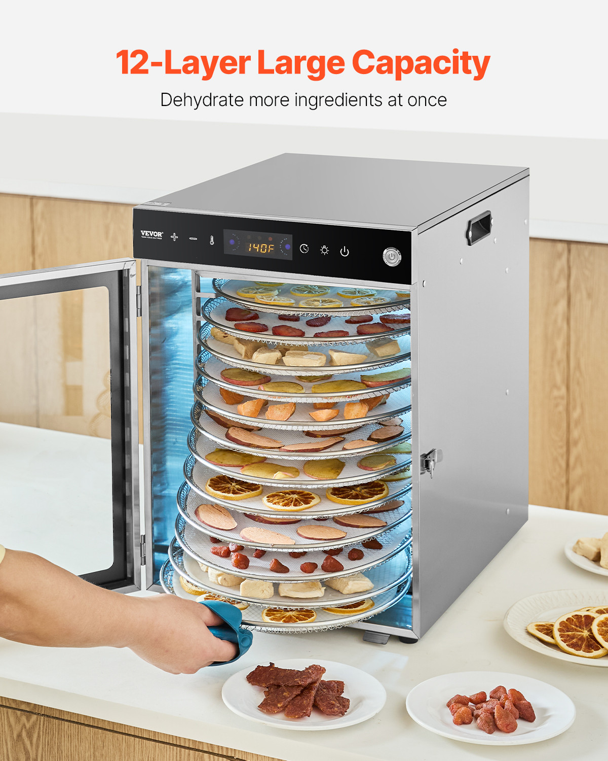 VEVOR 12 Trays Rotary Food Dehydrator Machine Stainless Steel 800W Jerky