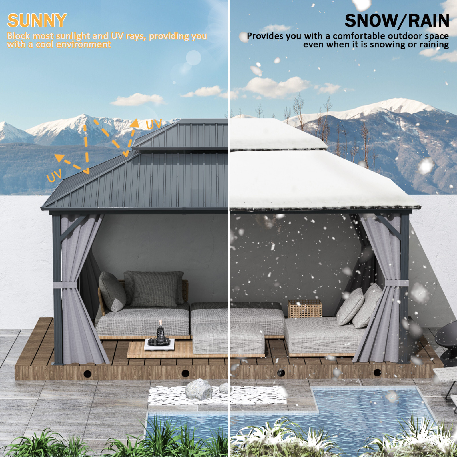 Domi 12’ x 16’ Hardtop Gazebo Outdoor Aluminum Gazebo w/Netting & Curtains, Gray