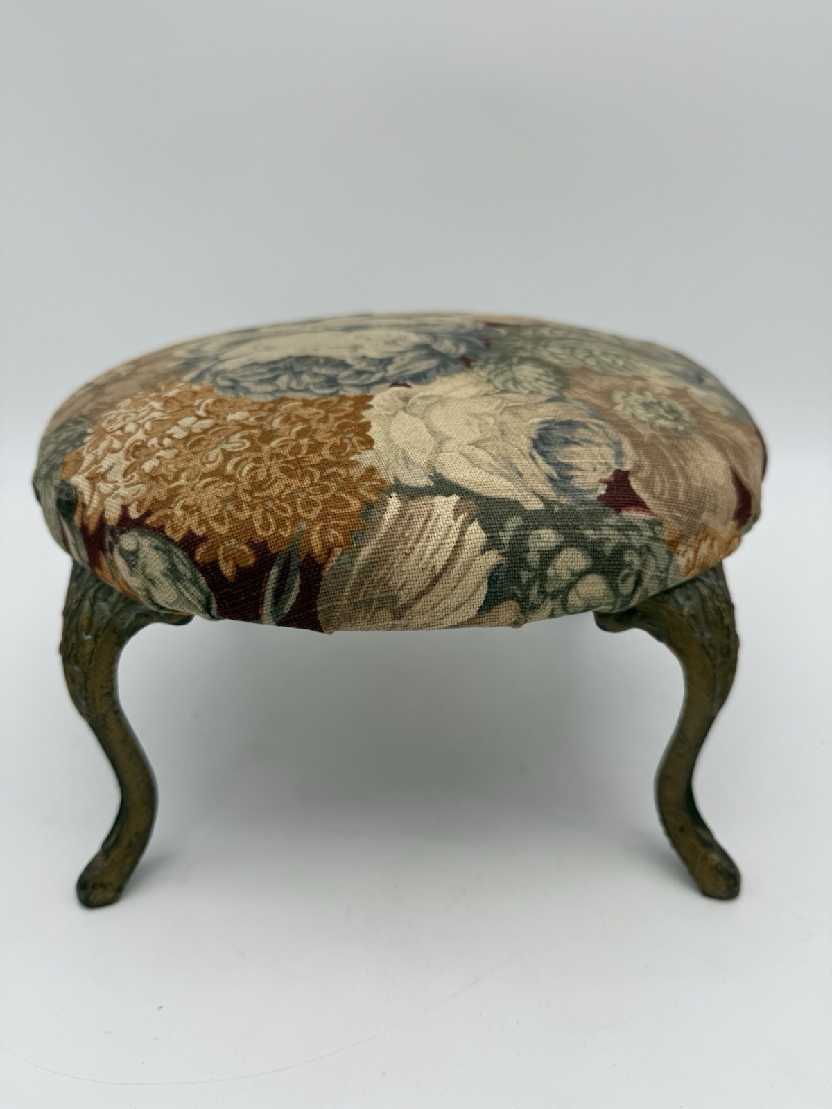 Victorian Cast Iron Wood Foot Stool w Original Upholstery C. A. Dorney Furniture