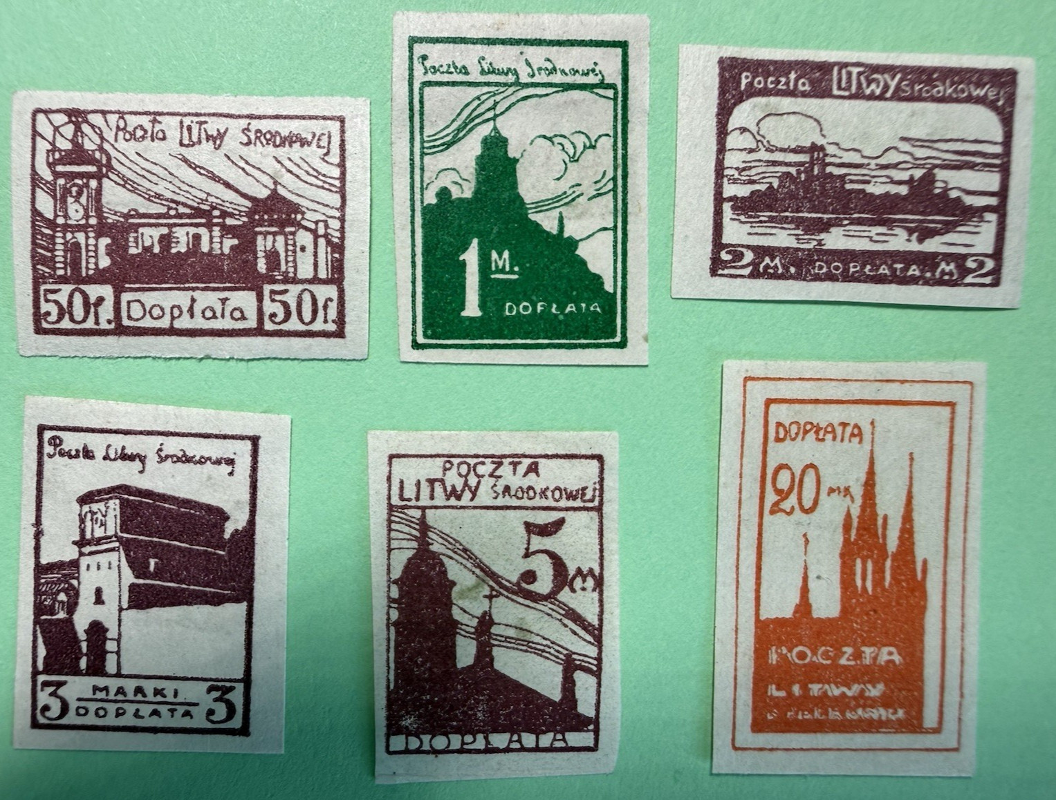 POLAND Central Lithuania 1920 Historical Sc J1-J6 Imperforated  (Cpl set 6) MH*