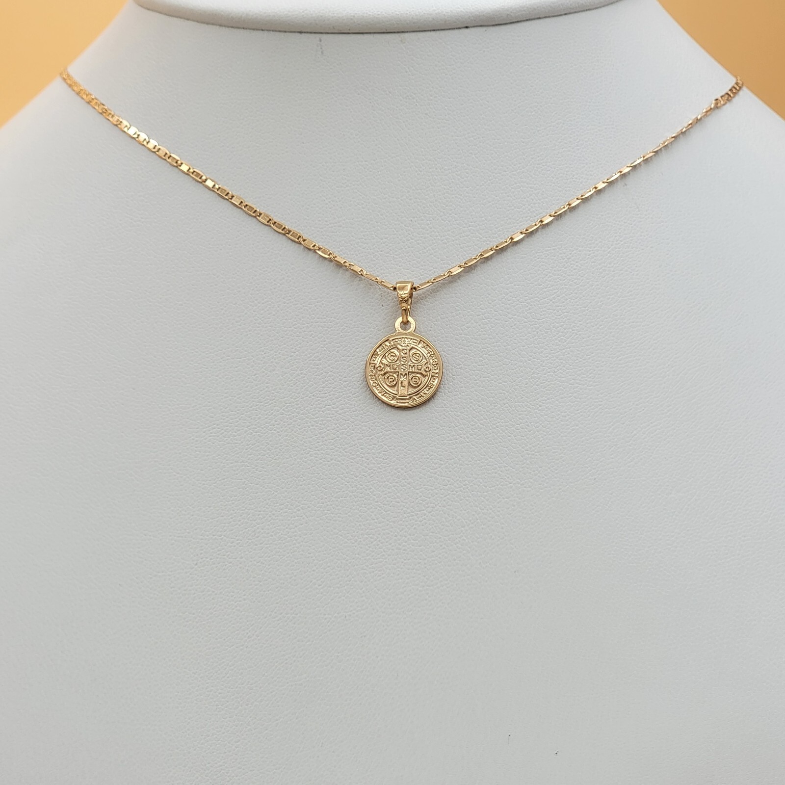 18K Gold Plated Saint Benedict Double Sided Small Pendant. Medalla de San Benito