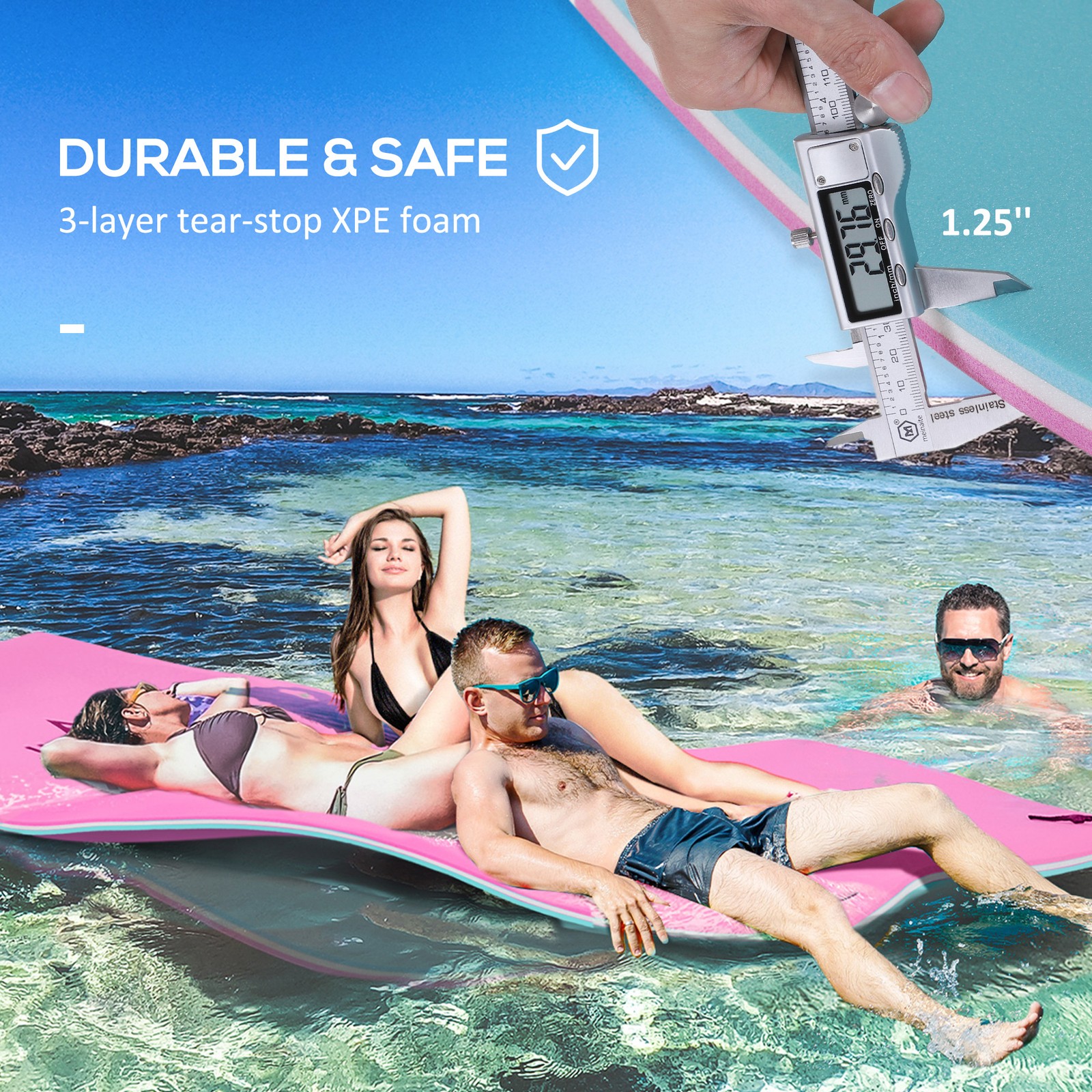 12.5' x 5' Floating Mat with Drink Holders 3-Layer Lily Pad, Pink