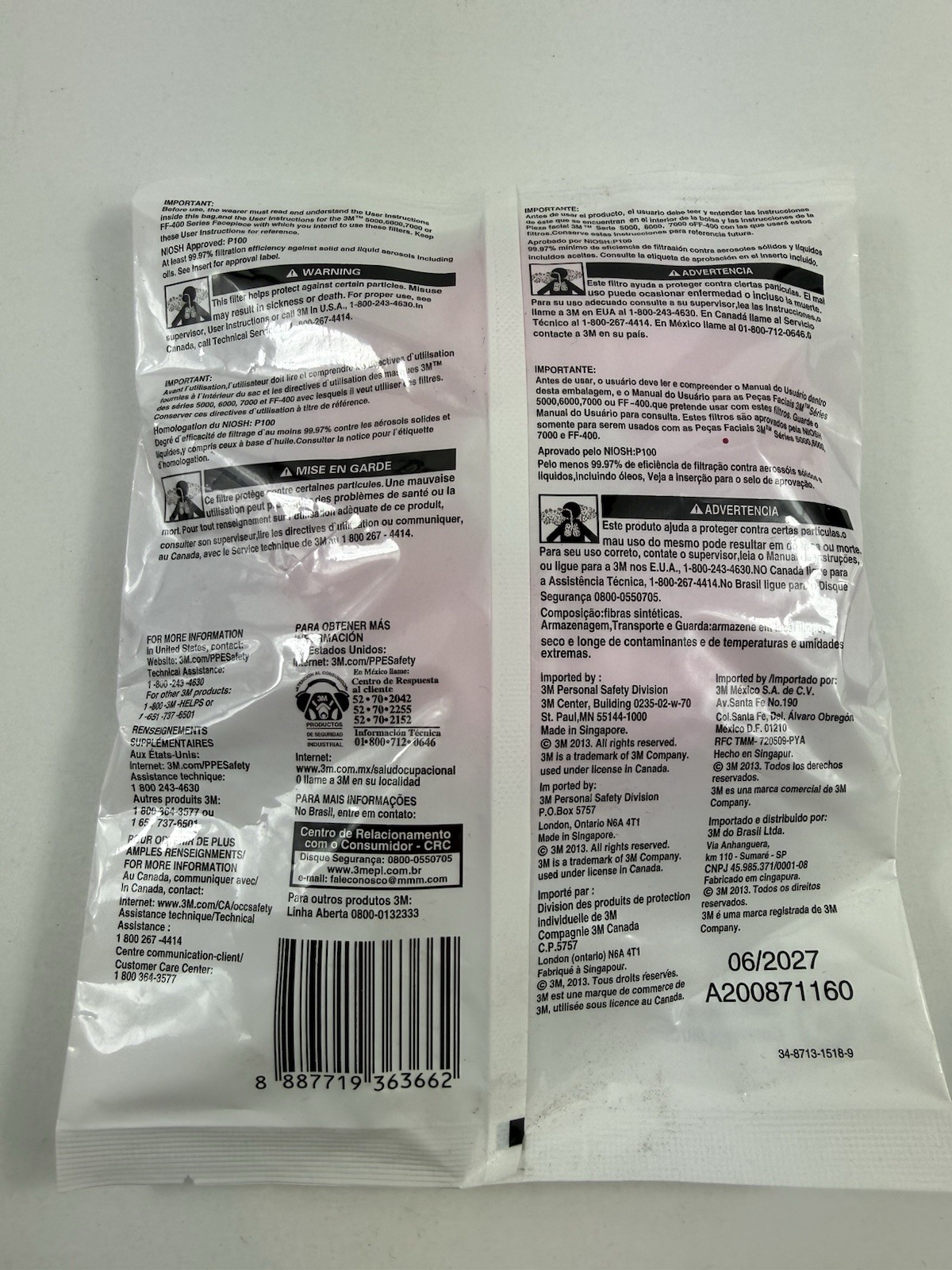 3M P100 Respirator Filter 2091/07000 10 Pairs