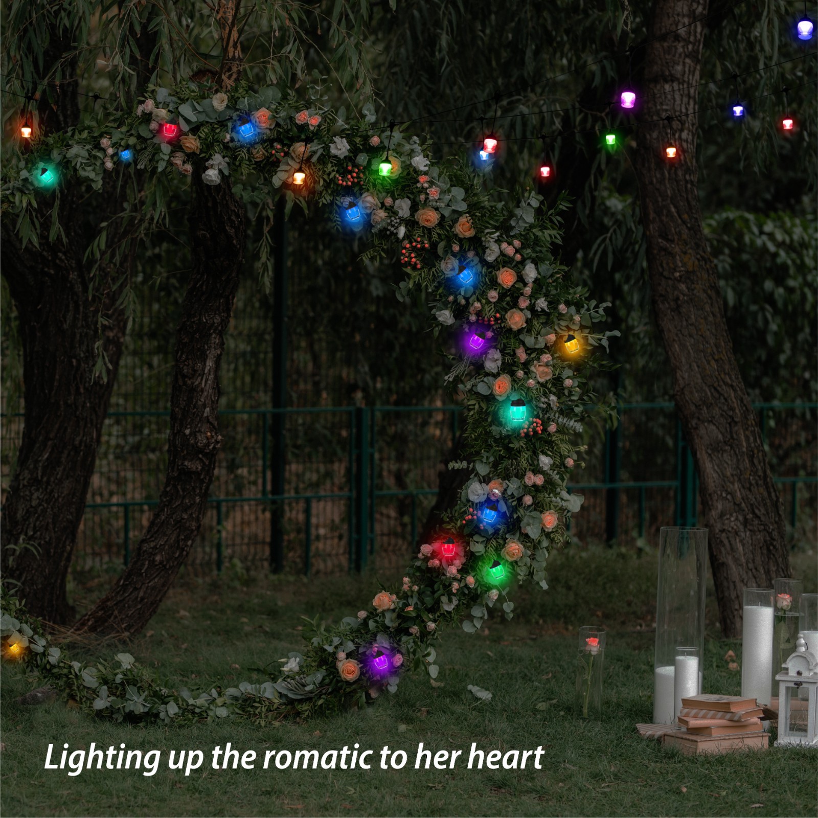 Outdoor String Lights 48FT Waterproof Patio Lights Remote APP Dimmable RGB Color