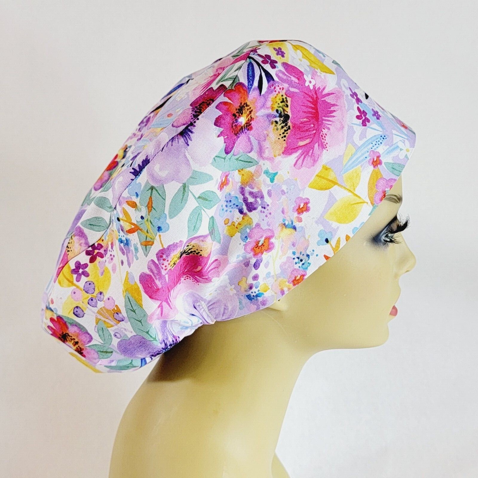 European Women Scrub Hat, Surgical Cap, Floral  Nurses Hat, Medical, USA Made