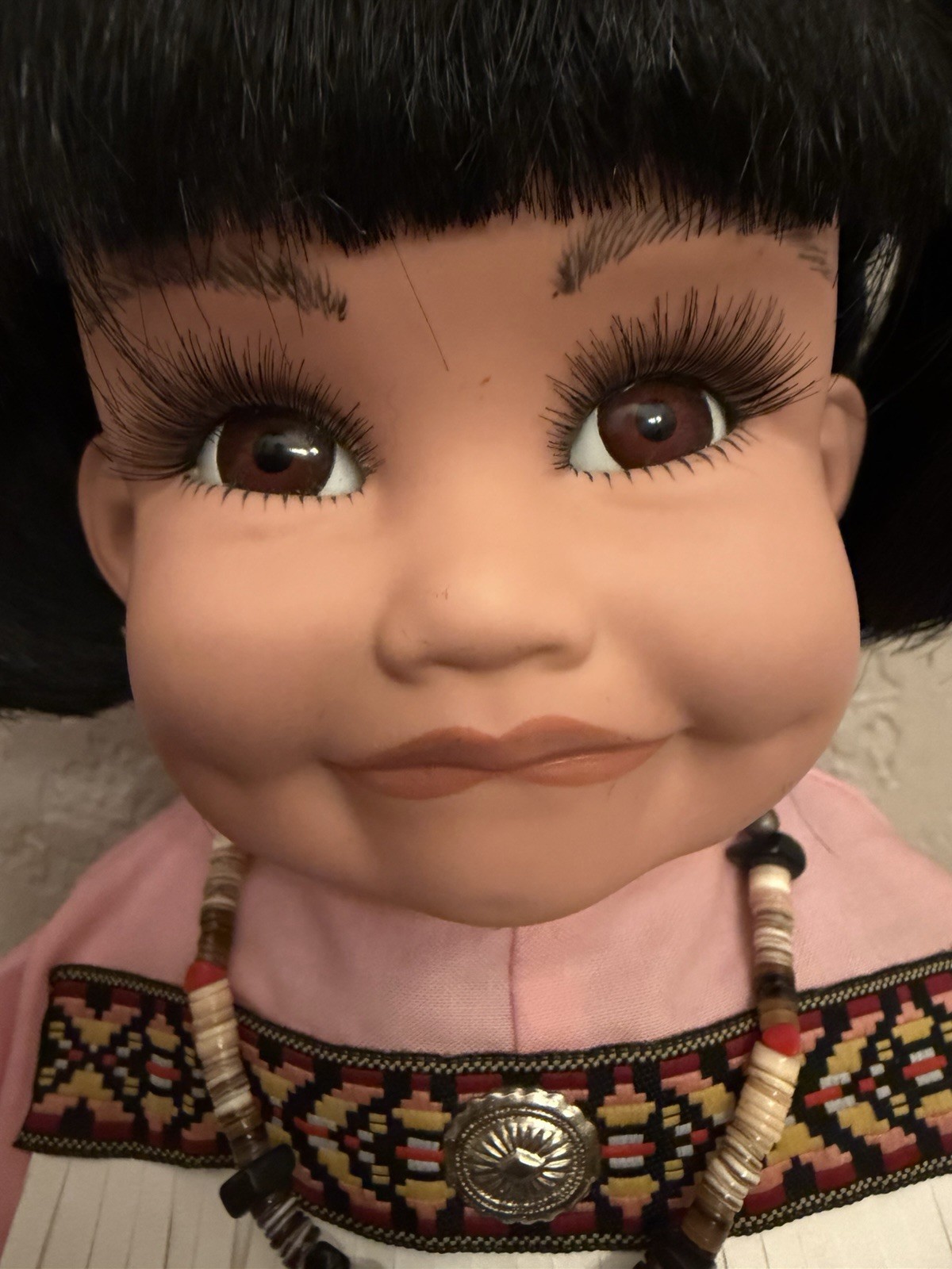 Vtg Louann Paul Native American Navajo Porcelain Face Hands Weighted Doll Signed