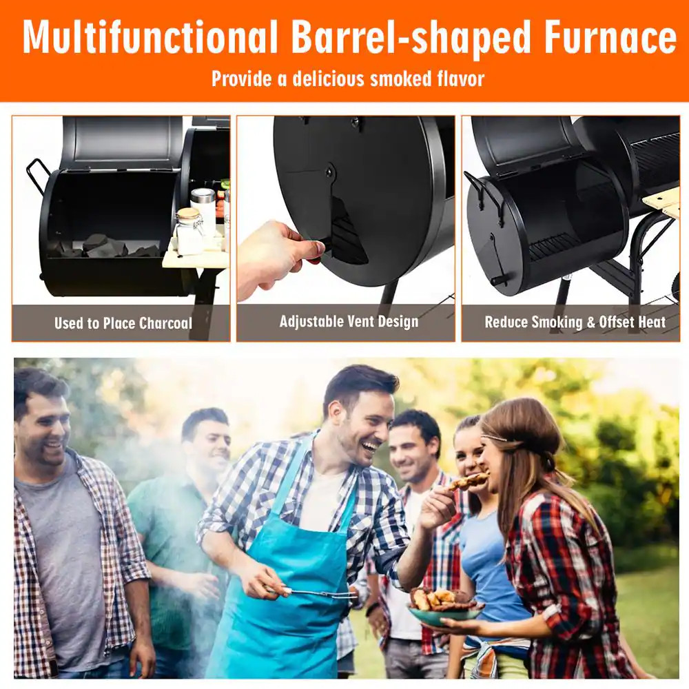 Outdoor BBQ Grill Charcoal Barbecue Pit Patio Backyard Meat Cooker Smoker in Bla