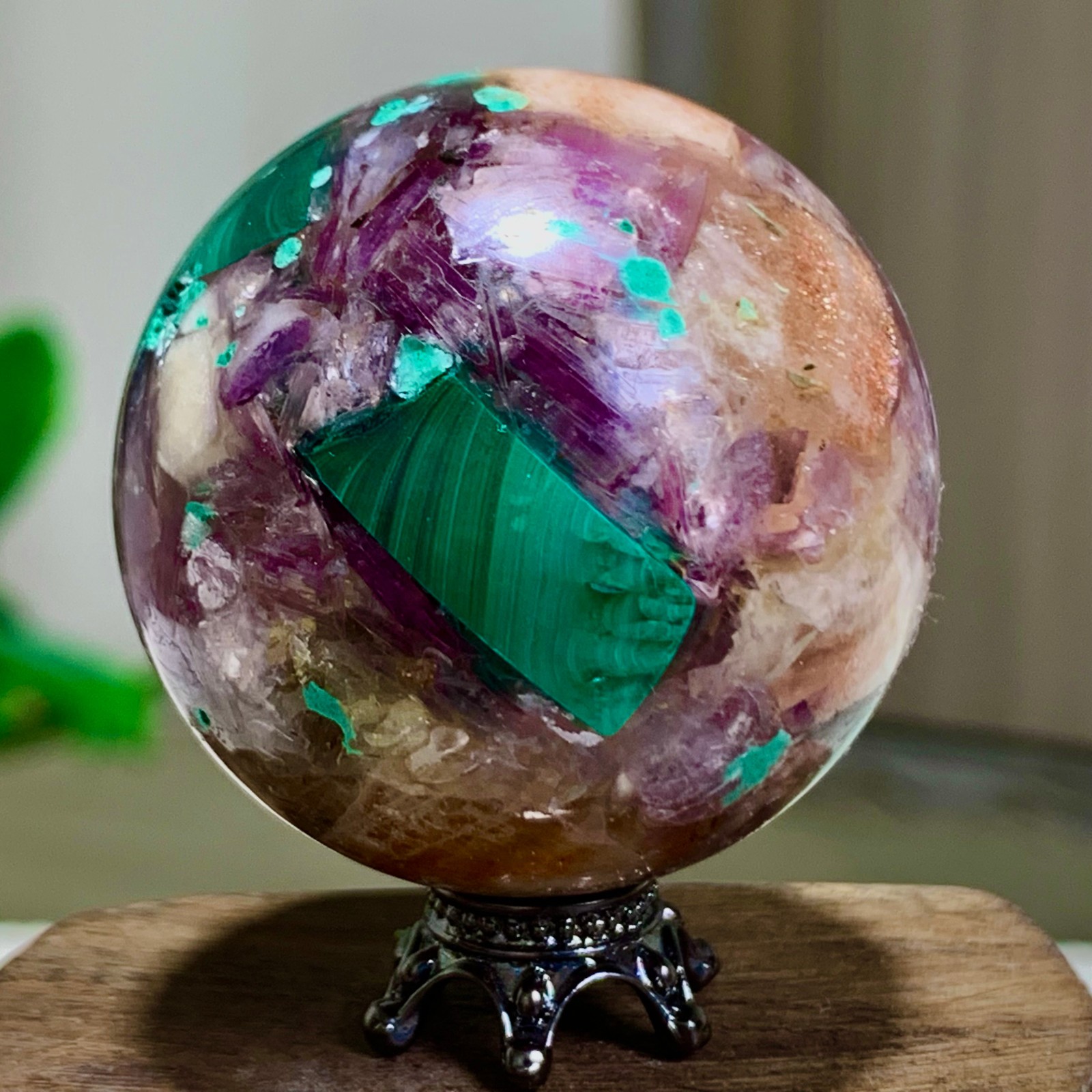 79G Newly discovered rare malachite purple mica symbiotic sphere restoration