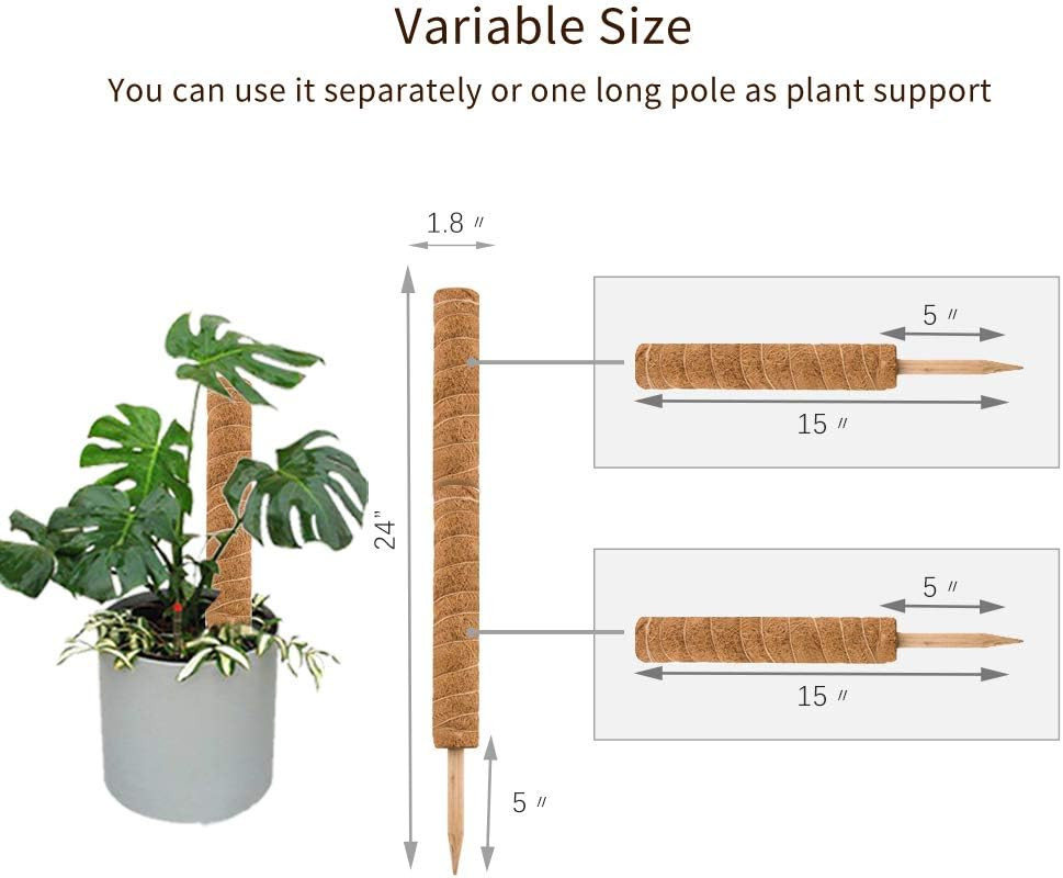 30 Inch Moss Pole for Climbing Plants - 2 Pack 15 Inch Coir Totem Pole Plant Sup