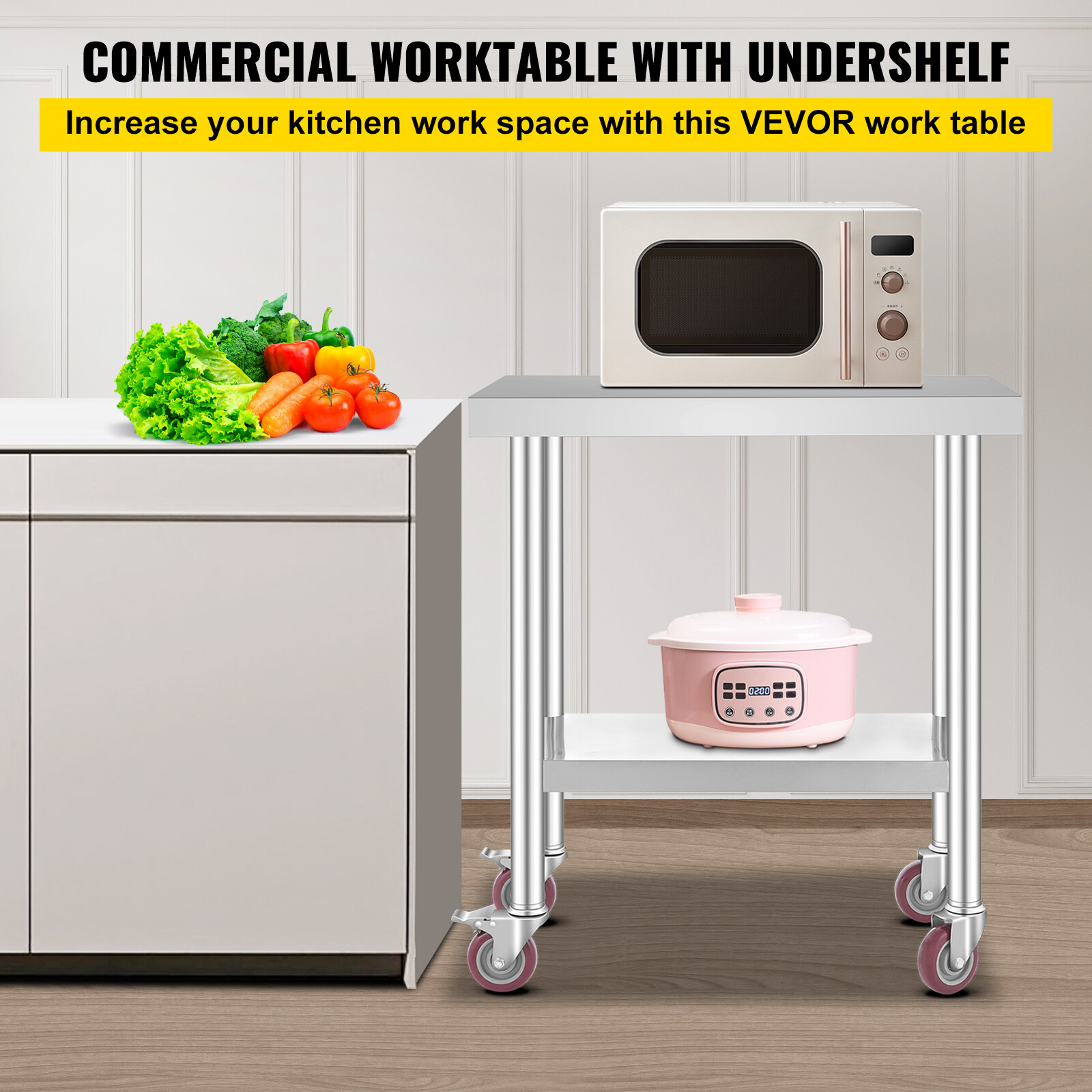 18"X30" Stainless Steel Work Prep Table w/ Wheel& Undershelf Commercial Table