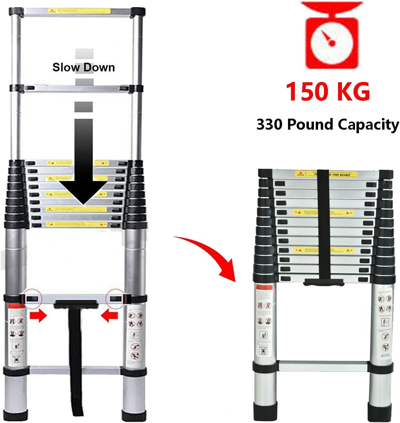 Telescoping Extension Ladder Aluminum Lightweight Collapsible Ladder EN131 150kg
