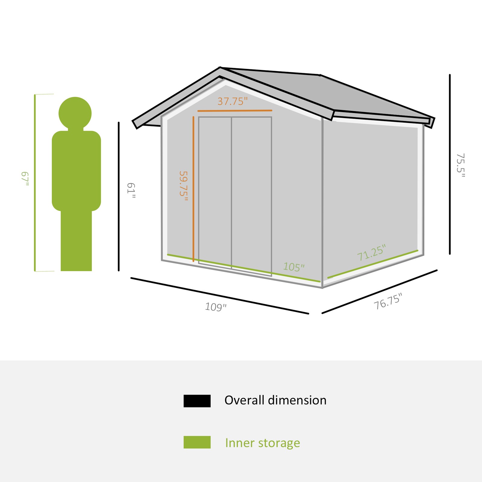 Outdoor Storage Shed 9x6 ft, Metal Garden Shed Double Doors, Weather-Resistant