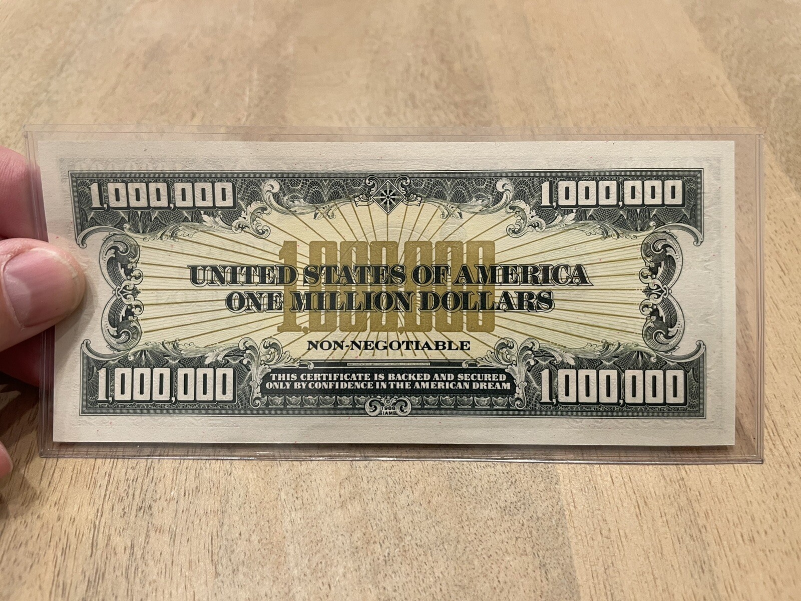 Million Dollar Bill - IAM Collector Series 1988 With Cert of Auth & Paperwork