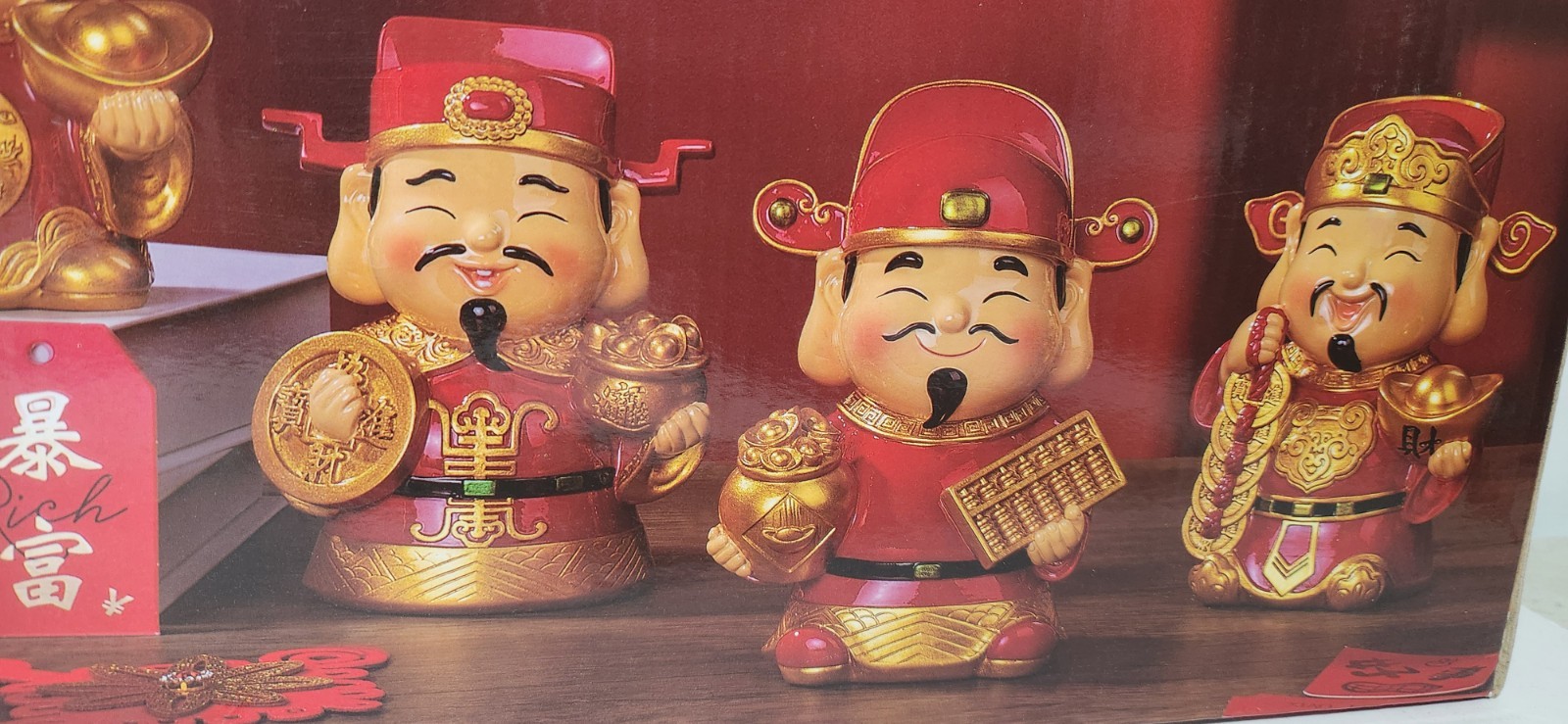 God Of Fortune, Set Of 5 Chinese Oriental Forklore Figures Whimsical Collectable