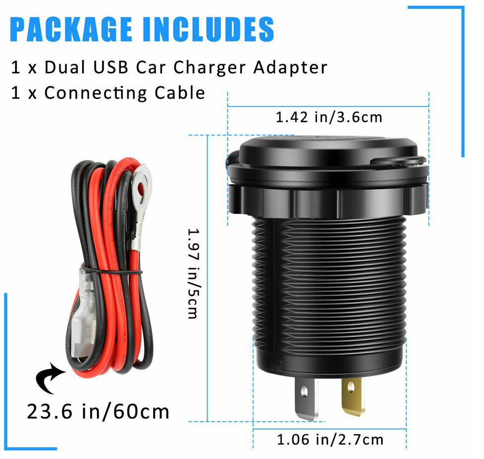 12V Car Cigarette Lighter Socket Dual QC 3.0 USB Port Charger Power Outlet LED