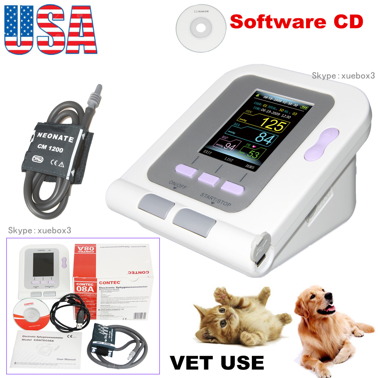 Digital Veterinary Blood Pressure Monitor NIBP Cuff,Dog/Cat/Pets CONTEC,Software