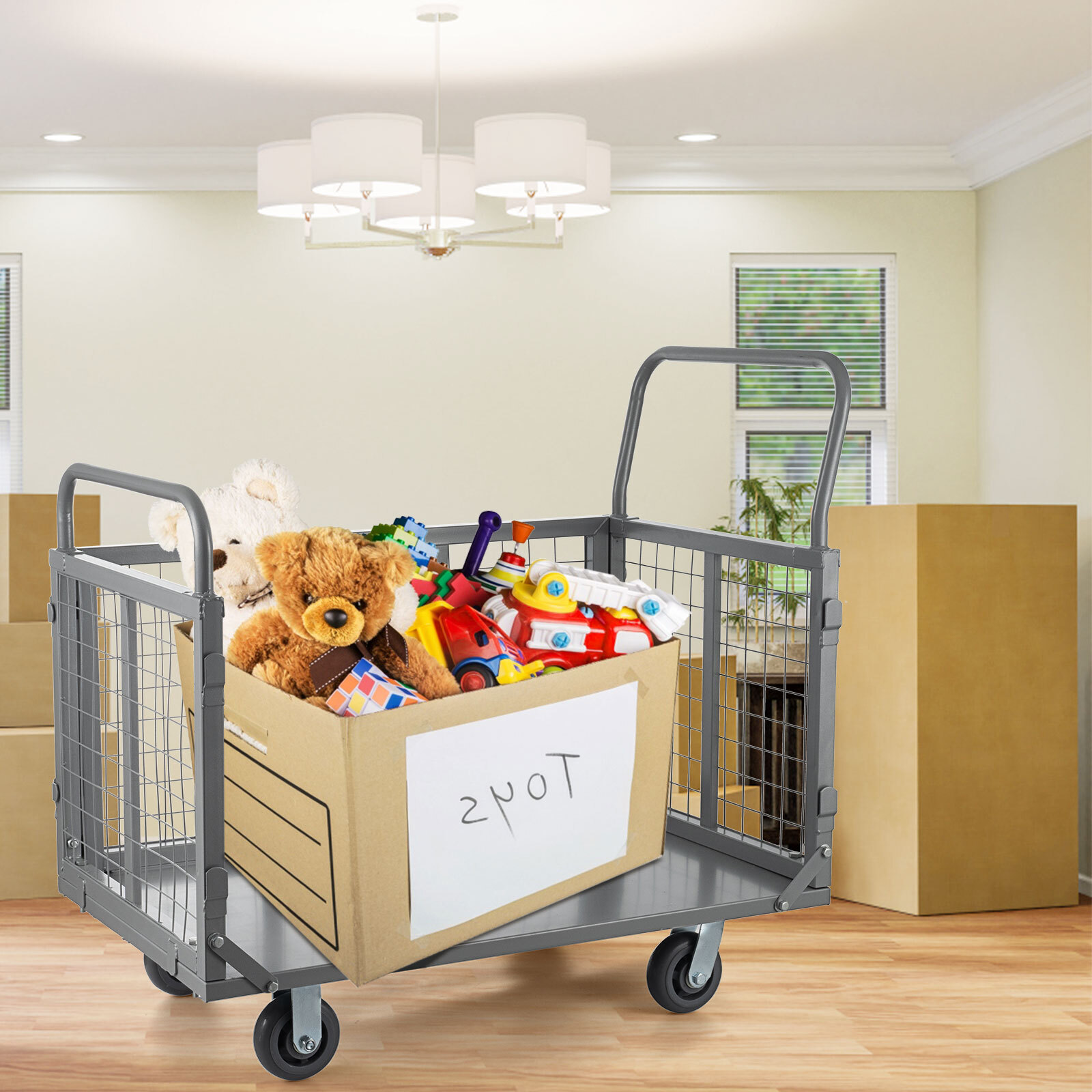 Platform Truck Cart with Cage 6-in-1 2000lbs Aluminum Hand Truck Push Cart Dolly