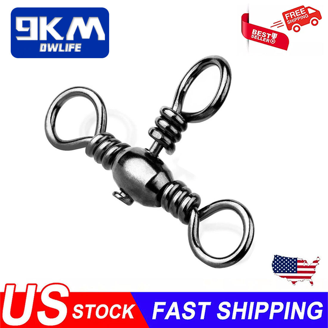 9KM 25Pcs 3-Way Swivels Fishing Swivels Stainless Steal Fishing Catfish Tackle