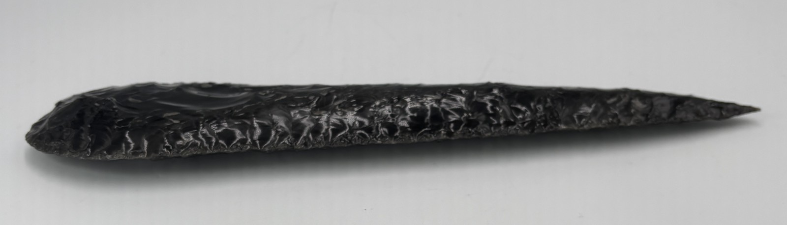 Modern Hand Knapped 9-1/2" Black Obsidian Spear Point Dagger Finely Detailed