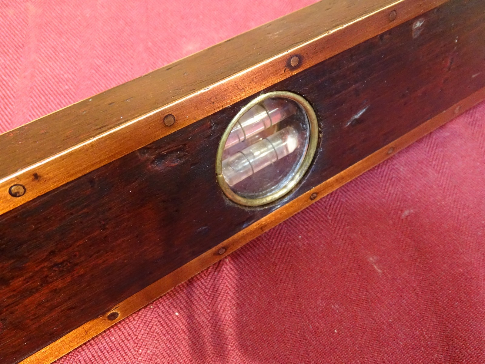 Antique User Made Brass Bound Double Plumb and Level Glass Vial Windows- WOW!!