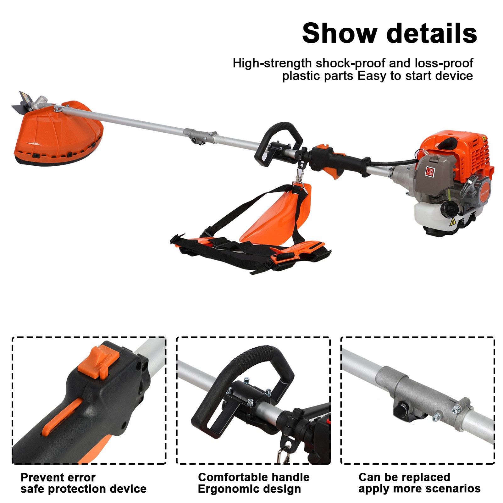 52CC 5 in 1 Brush Cutter 2-Stroke Weed Eater Wacker Gas Powered String Trimmer