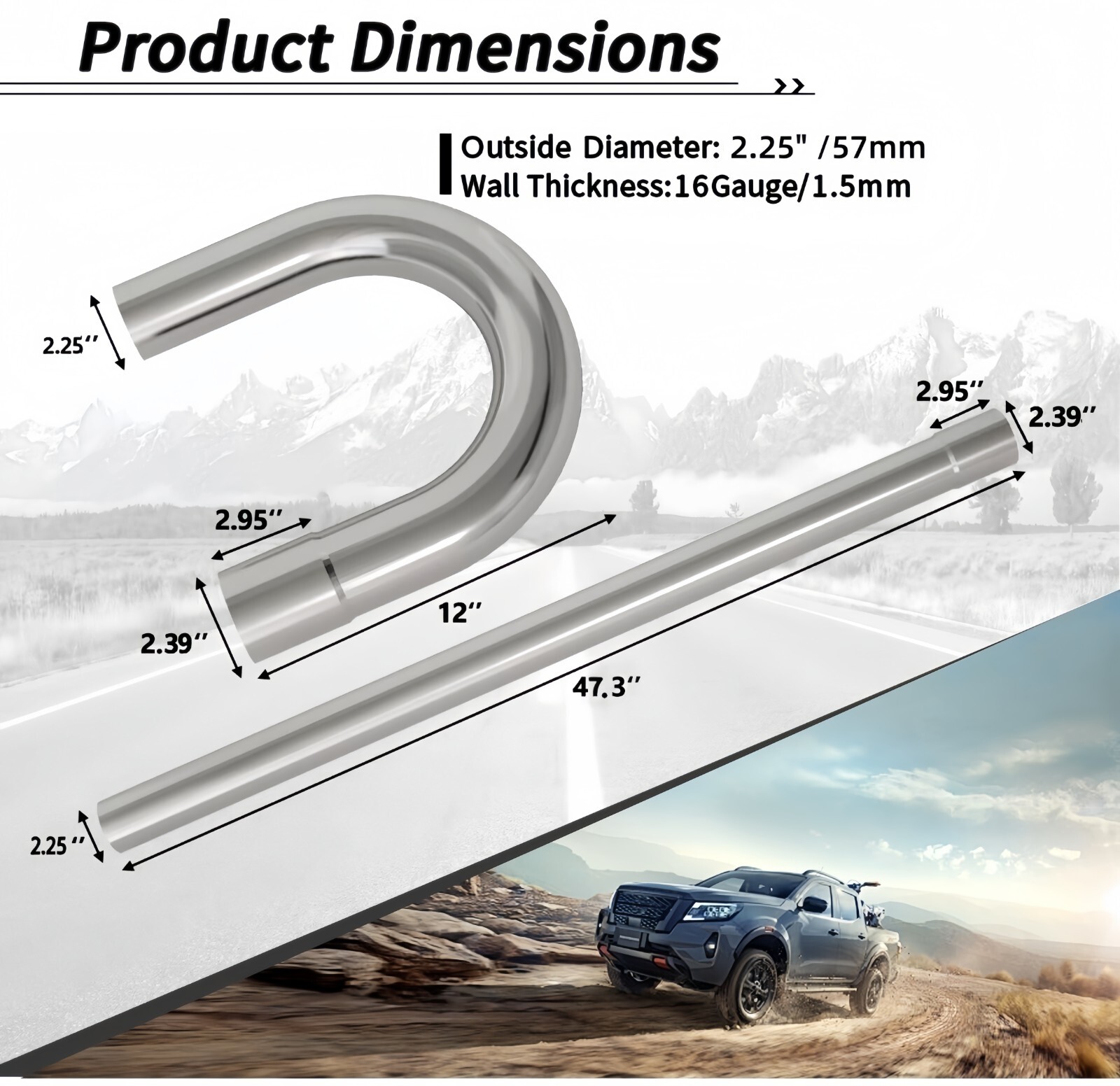 2.25” Inch Custom Exhaust Pipe Kit Tubing Mandrel Bend Straight U 90°Piping 8PCS