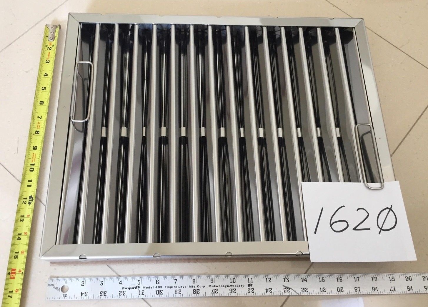 16 x 20 Extra Heavy Duty 3pcs Stainless Steel Baffle Grease Filter