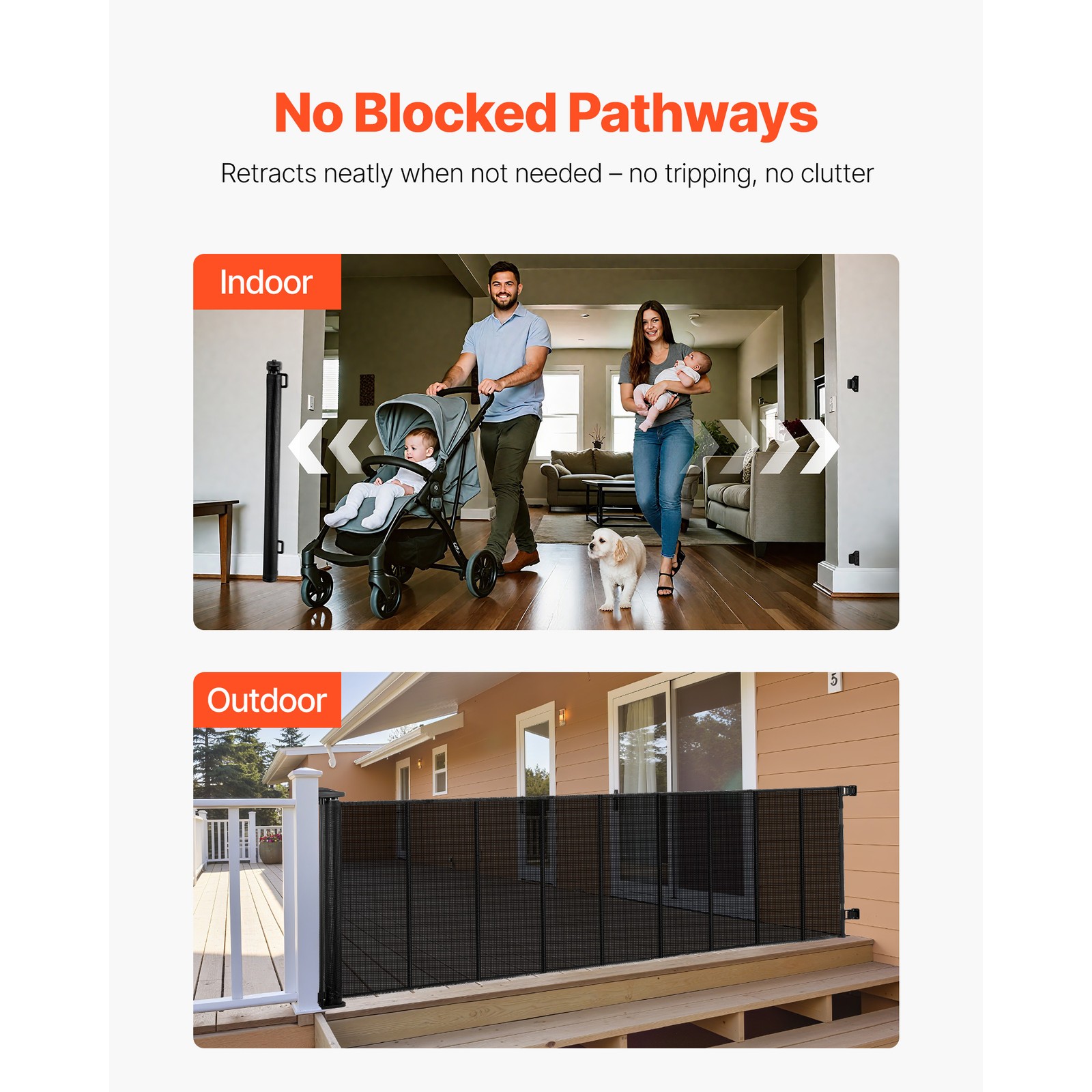 Uimoso Retractable Mesh Gate for Pets and Babies, 202.7 x 39 Inches, Black