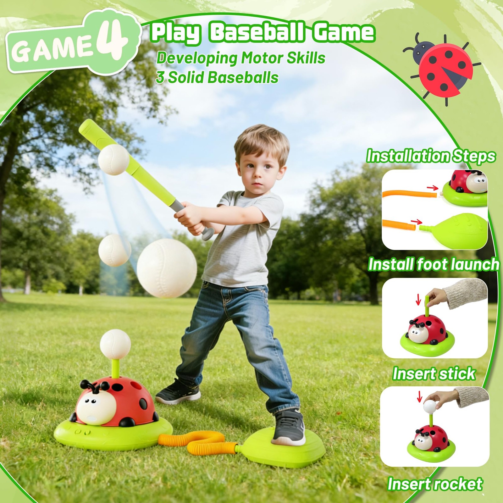 5 in 1 Musical Jump, Bean Bag Toss Ring Game, Baseball Toys and Stomping Laun...